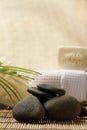 Zen stones and spa set on the wood for treatments Royalty Free Stock Photo