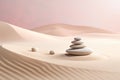 Zen stones stack on raked sand in a minimalist setting for balance and harmony Royalty Free Stock Photo