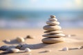 Zen stones stack on sand waves in a minimalist setting for balance and harmony Royalty Free Stock Photo