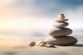 Zen stones stack on sand waves in a minimalist setting for balance and harmony Royalty Free Stock Photo