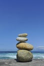 Zen stones stacked at beach copy space Royalty Free Stock Photo