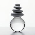 Zen Stones Stacked on Glass Sphere on Isolated White Background Creates Balanced Composition Emphasizing Harmony and Mindfulness Royalty Free Stock Photo
