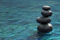 Zen stones stacked on river scene
