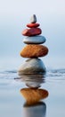 Zen stones stacked on water with reflection Royalty Free Stock Photo