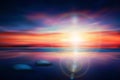 Zen stones into water shore at sunset / sunrise, yoga, meditation colorful wallpaper Royalty Free Stock Photo