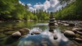 zen stones in the water A zen meditation landscape with calm and spiritual nature environment. The river is clear and flowing Royalty Free Stock Photo