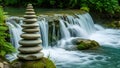 Zen Stones Waterfall Balance, Harmony, Nature, Meditation Royalty Free Stock Photo