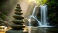 Zen Stones Waterfall Balance, Serene Nature Landscape Royalty Free Stock Photo