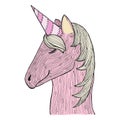 Zen tangle and doodle unicorn. Zentangle pink mare. Zendoodle magic horse. Vector coloring book.