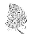 Zen tangle stylized feather for coloring page. Royalty Free Stock Photo