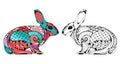 Zen tangle stylized rabbit. Royalty Free Stock Photo