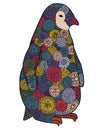 Zen tangle and zen doodle penguin. Zentangle animal. Silhouette vector. Coloring book. Contour.