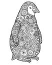 Zen tangle and zen doodle penguin. Zentangle animal. Silhouette vector. Coloring book. Contour.