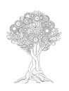 Zen tangled tree with mandalas, flowers and leaves Royalty Free Stock Photo