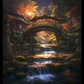 Zen Tranquility: Japanese Garden Bridge Royalty Free Stock Photo