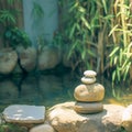 Zen tranquility Stones rest peacefully on the river for meditation Royalty Free Stock Photo