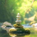 Zen tranquility Stones rest peacefully on the river for meditation Royalty Free Stock Photo