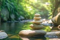 Zen tranquility Stones rest peacefully on the river for meditation Royalty Free Stock Photo