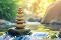 Zen tranquility Stones rest peacefully on the river for meditation Royalty Free Stock Photo