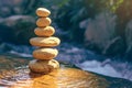 Zen tranquility Stones rest peacefully on the river for meditation Royalty Free Stock Photo