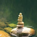 Zen tranquility Stones rest peacefully on the river for meditation Royalty Free Stock Photo
