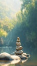 Zen tranquility Stones rest peacefully on the river for meditation Royalty Free Stock Photo