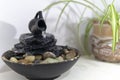 Zen water fountain next to a plant Royalty Free Stock Photo