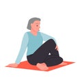 Zen yoga pose of senior woman, elderly grandmom doing morning workout for wellbeing