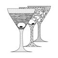 Zenart style martini glass with olive on a skewer, doodle, zentangle, wall art, for print