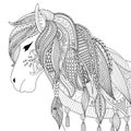 Zendoodle design of horse for adult coloring book for anti stress Royalty Free Stock Photo
