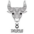 Zendoodle design of Taurus zodiac sign for design element and adult coloring book page. Vector illustration Royalty Free Stock Photo