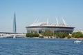 Zenit football stadium and Gazprom Lakhta tower, Saint Petersburg, Russia