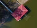 Zenit view of houseboat on the lake. Gualtieri, Italy Royalty Free Stock Photo