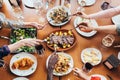 zenithal shot of an interracial group of friends poking food with their forks