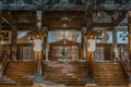 Zenko-ji Temple complex late night view. Jokoro (Incense Burner) and Saisenbako (offerings box) at Hondo (Main Hall)