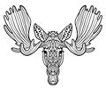 Zentagl Zenart Doodling elk Vector. Zen art style. Zoo animal ethnic tribal african print suits as tattoo, logo template