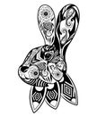 The zentangle for the art of the head of rabbit with beautiful ornament