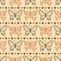 Zentangle butterfly pattern. Autumn seamless wrapping paper. Vector Royalty Free Stock Photo