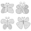 Zentangle butterfly set for adult antistress coloring book on white background. Zen art illustration Royalty Free Stock Photo