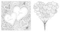 Zentangle design of hearted shapes set, for printing on cards and coloring for adult. Vector illustration