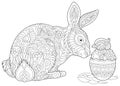 Zentangle Easter bunny and chick Royalty Free Stock Photo