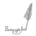 Zentangle feather. Adult antistress coloring illustration. Hand drawn doodle.