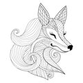 Zentangle Fox face in monochrome doodle style. Hand drawn Wild a Royalty Free Stock Photo