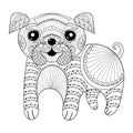 Zentangle Hand drawing Dog for antistress coloring pages, post c Royalty Free Stock Photo