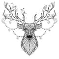 Zentangle Hand drawn magic horned Deer for adult antistress colo