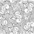 Zentangle inspired textile pattern with waves and curles. Colorful hippie style seamless texture with oriental boho chic motives