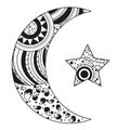 Zentangle moon and star