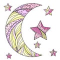 Zentangle moon and star