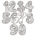 Zentangle numbers set. Collection of doodle numbers with zentangle elements.