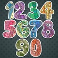 Zentangle numbers set. Collection of doodle numbers with zentangle elements.